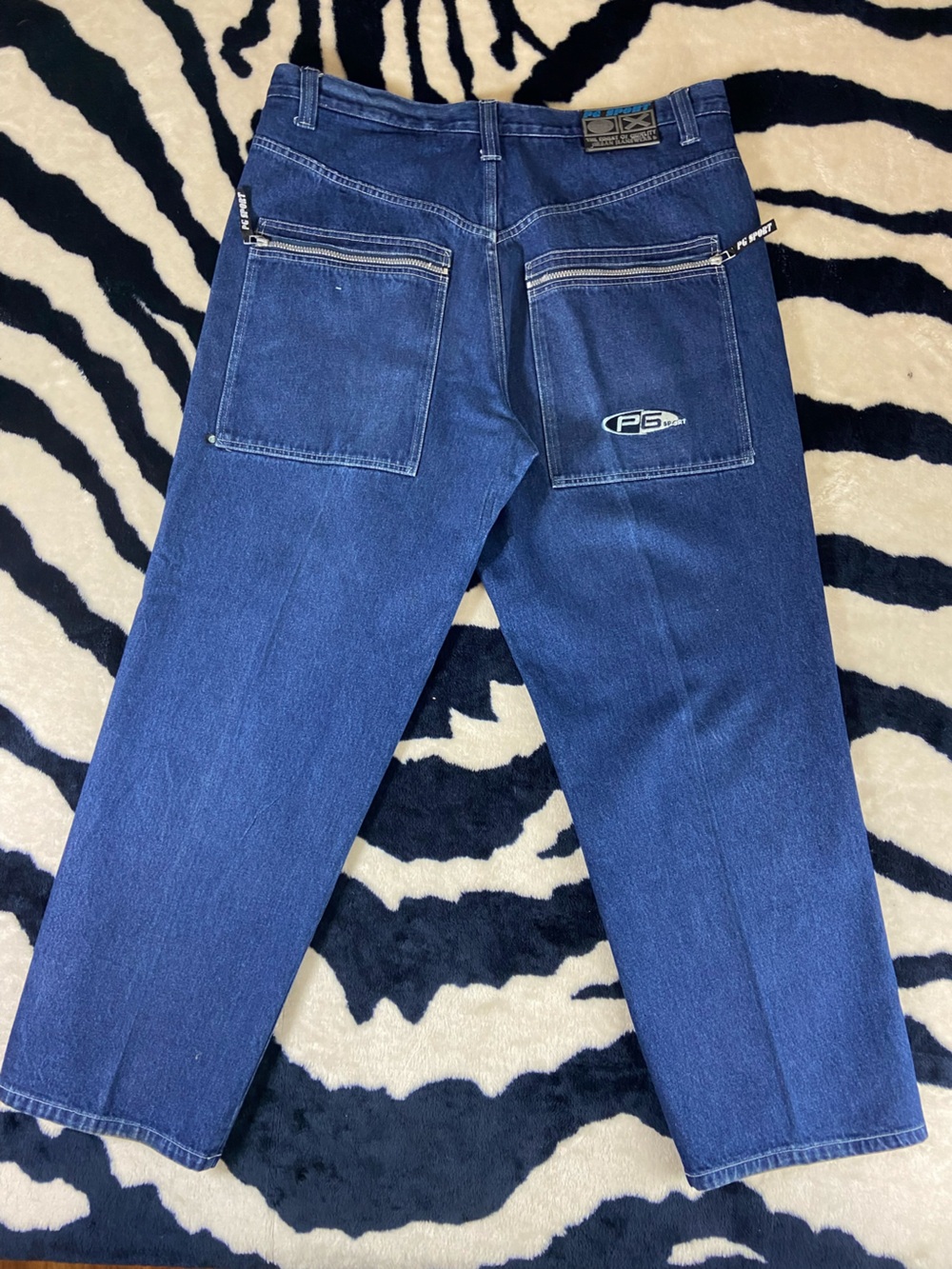 Men's Vintage 90s PG Sport Straight Jeans Blue Large Pocket Hip Hop Skater Raver